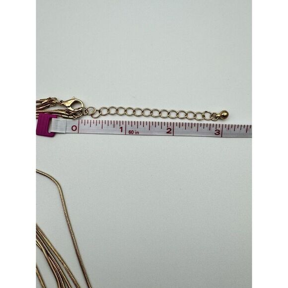 Gold Tone Faux Faceted Mother Pearl Triple Strand Snake Chain Necklace Earrings‎ - Picture 6 of 11